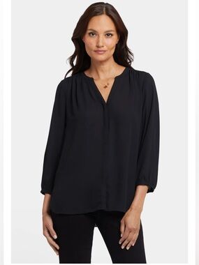 NYDJ Pintuck Black V-Neck 3/4 Sleeve Blouse - Size M - NWOT